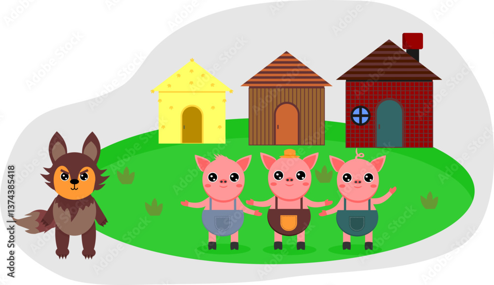 Naklejka premium illustration of three little pigs