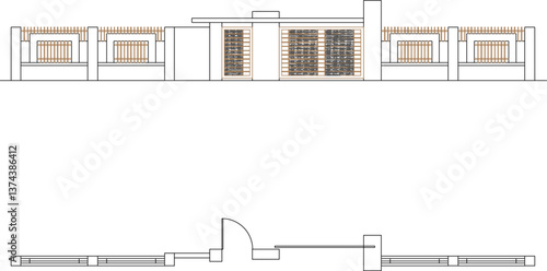 vector sketch illustration design engineering drawing architectural plan site plan layout fence modern minimalist simple family home