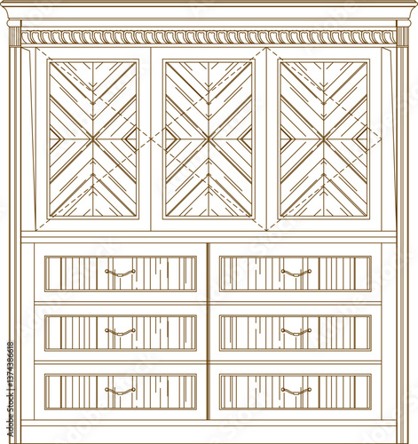 sketch vector illustration design engineering drawing architectural detail furniture cupboard teak wood classic vintage ethnic traditional 