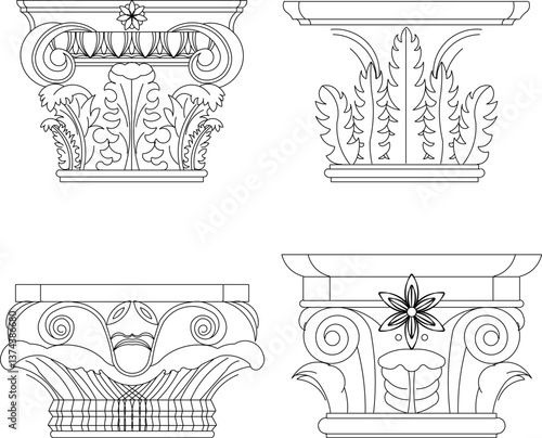 sketch vector illustration design engineering drawing architectural detail column head pillar Neoclassical Style Decor classic vintage ethnic