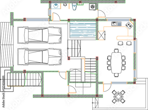 vector sketch illustration design engineering drawing architectural site plan layout simple family home