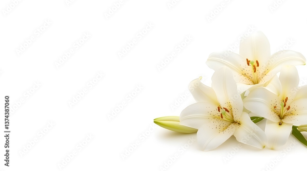 Fototapeta premium Isolated white lilies on a plain background, good for sympathetic cards