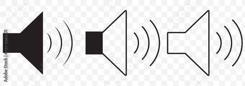 Speaker icon set. volume icon vector. loudspeaker icon vector. sound symbol in Stroke on Transparent Background. EPS 10.