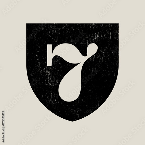 Vintage number seven with print effect. Vector illustration logo letter 7.