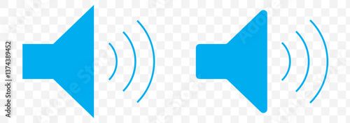 Blue Speaker icon set. Sound volume. Volume icon set on Transparent Background. EPS 10.