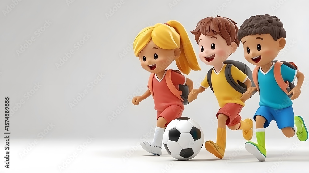 Kids play soccer on plain studio backdrop, could be for back-to-school or children's sport promotion Kids play soccer on plain studio backdrop, could be for back-to-school or children's sport promotion