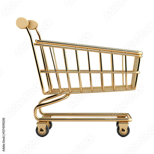 Golden Shopping Cart: A gleaming golden shopping cart isolated against a clean backdrop, evoking a sense of luxury and modern consumerism.