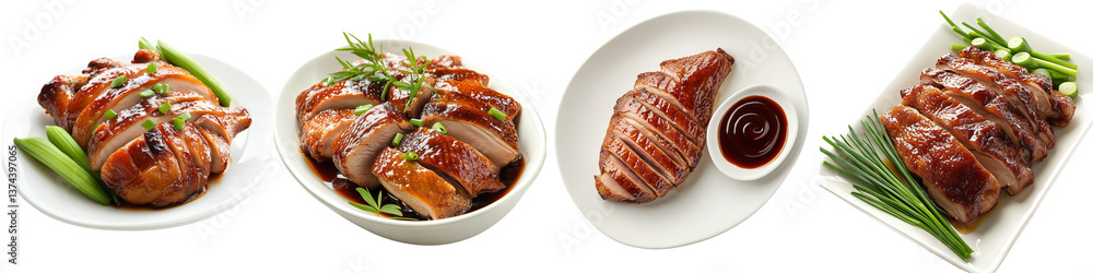 set of A Peking duck dish made with freshly folded pancakes and a drizzle of hoisin sauce, Peking duck with the softness of the pancakes and a touch of hoisin, on a transparent backgrounds set of A Peking duck dish made with freshly folded pancakes and a drizzle of hoisin sauce, Peking duck with the softness of the pancakes and a touch of hoisin, on a transparent backgrounds