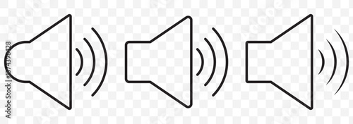 Speaker icon set. volume icon vector. loudspeaker icon vector. sound symbol in Stroke on Transparent Background. EPS 10.