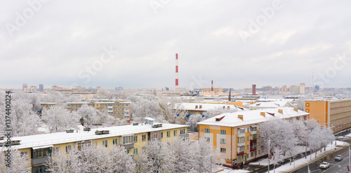 The Factory chimneys. Snow. Winter.