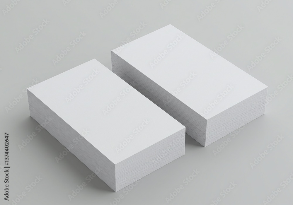 Blank Business Cards: Two stacks of clean, pristine, blank business cards stand as a canvas for any brand or design, ready to convey a message or introduce an identity. Blank Business Cards: Two stacks of clean, pristine, blank business cards stand as a canvas for any brand or design, ready to convey a message or introduce an identity.