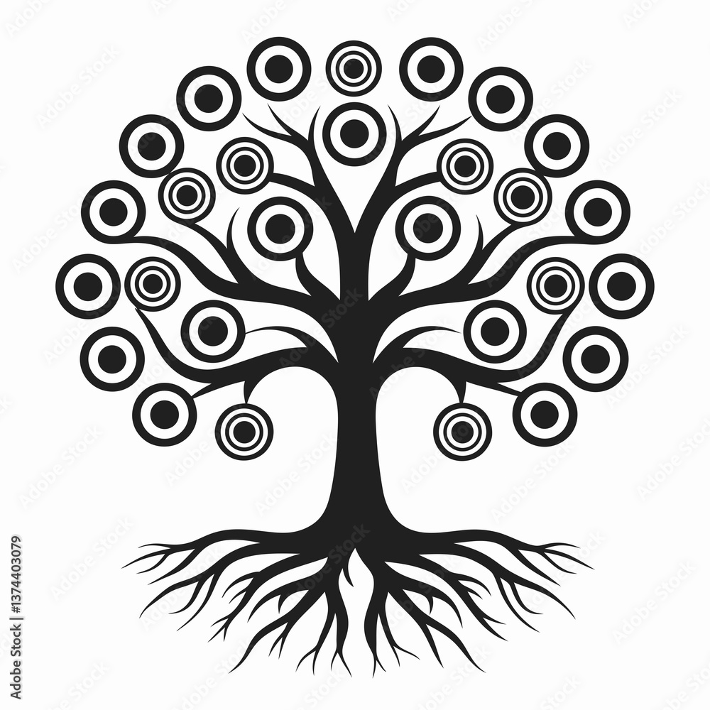 Obraz premium Abstract Tree with Circular Leaves Logo Design.