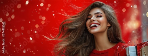 Joyful Woman Celebrating With Red Gift Box in Festive Atmosphere
