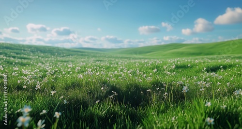 Lush Green Grass Under a Clear Blue Sky on a Sunny Day in a Peaceful Park