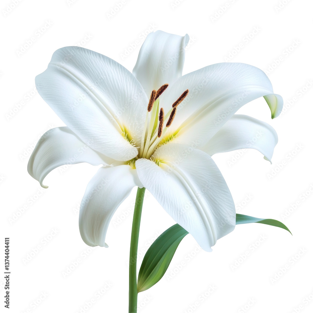 Fototapeta premium White lily flower with delicate petals isolated on transparent background Generative Ai