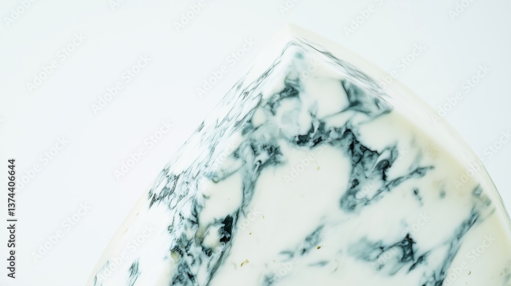 Close-up of Blue Cheese Wedge with Distinctive Veining on Light Blue Background Close-up of Blue Cheese Wedge with Distinctive Veining on Light Blue Background