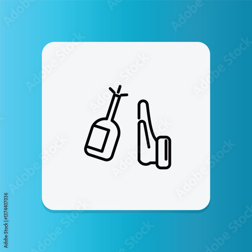 No alcohol icon in thin line style. Hand gesture stopping a bottle of liquor. Health, sobriety, and addiction prevention concept