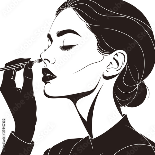 Stylish woman getting makeup applied with sophistication against a minimalistic background