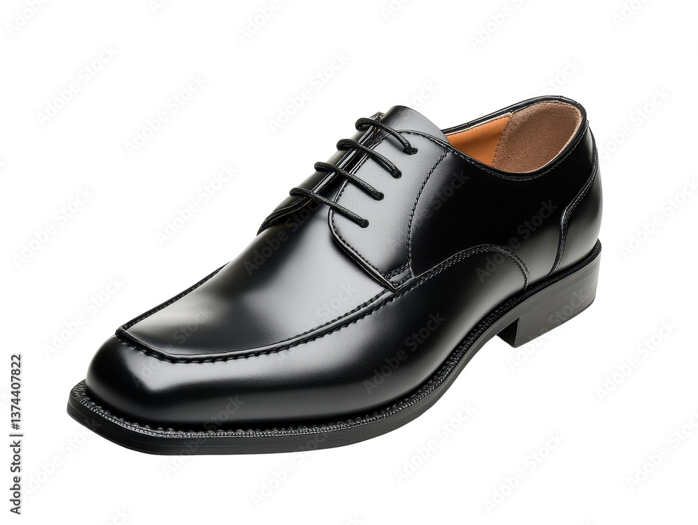 Isolated Black Leather Dress Shoe with Rounded Square Toe Isolated Black Leather Dress Shoe with Rounded Square Toe