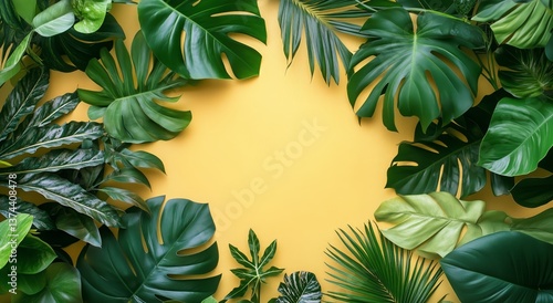 Vibrant Green Foliage Framing a Sunny Yellow Background in a Natural Display ...