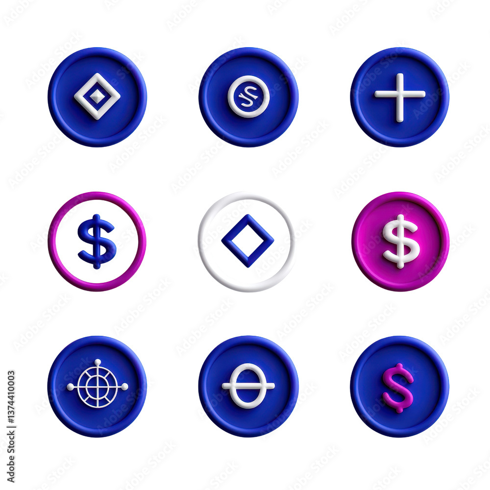 Buttons featuring various symbols on a dark background. Buttons featuring various symbols on a dark background.