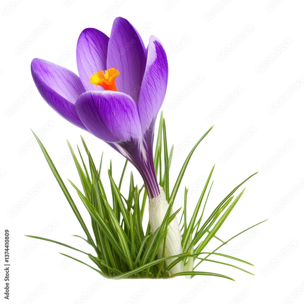 A fresh violet crocus flower blooming isolated on transparent background A fresh violet crocus flower blooming isolated on transparent background