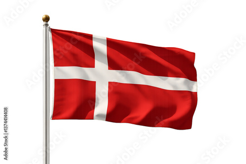 Dänische Flagge winkt mit einem mutigen roten Hintergrund und einem ikonischen weißen Kreuz, das Denmarks nationale Identität symbolisiert