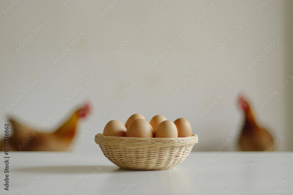 Locally Sourced Organic Eggs in a Basket on White Background Locally Sourced Organic Eggs in a Basket on White Background