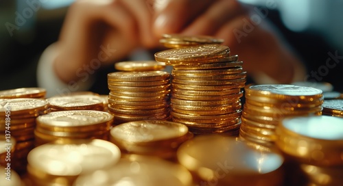Close-up of Stacked Coins in a Financial Setting During Business Hours