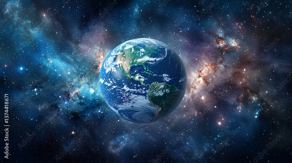 Obraz premium Planet Earth in Space with Stars and Moon