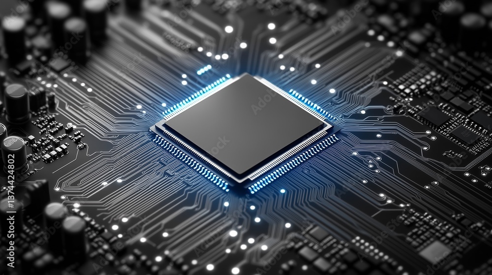 Diamond Core: A Central, Grid-Textured Chip on a Detailed Circuit Board, Illuminated by Subtle Lights, Symbolizing Advanced Technology and Connectivity.
Diamond Core: A Central, Grid-Textured Chip on a Detailed Circuit Board, Illuminated by Subtle Lights, Symbolizing Advanced Technology and Connectivity.