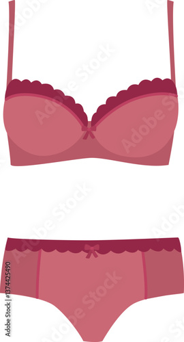 Burgundy female lingerie set isolated on white background. Elegant underwear with bra and panties