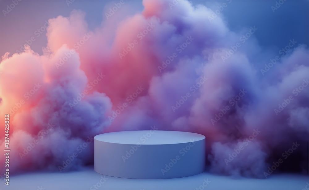 Colorful Smoke Enveloping a Circular Platform in Artistic Light Display