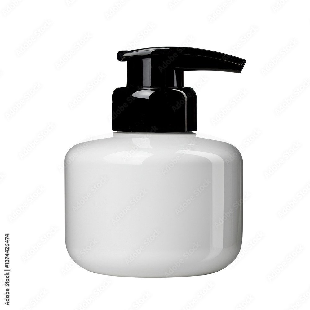 White pump bottle on a black background. White pump bottle on a black background.