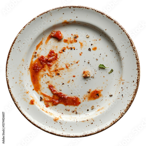  dirty plate with leftover food on transparent background 