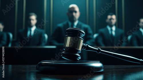 Courtroom action scene judge approves verdict legal drama formal setting front view justice concept