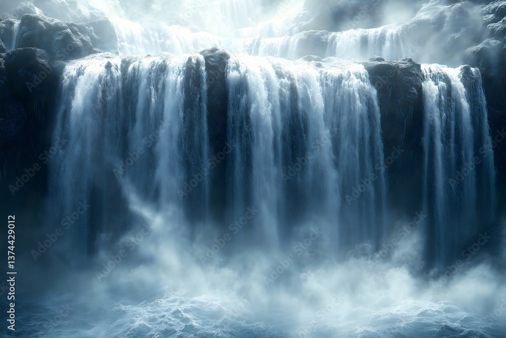 Fototapeta premium Majestic waterfalls create misty atmosphere at the base, capturing nature's beauty in a serene location during daylight hours