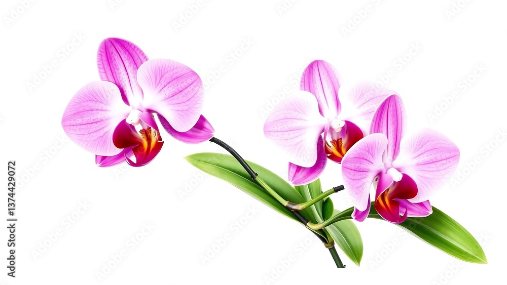 Fototapeta premium Orchid Flowers with Green Leaves