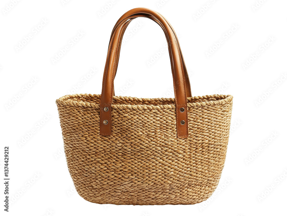Isolated Woven Tote Bag with Leather Handles Isolated Woven Tote Bag with Leather Handles
