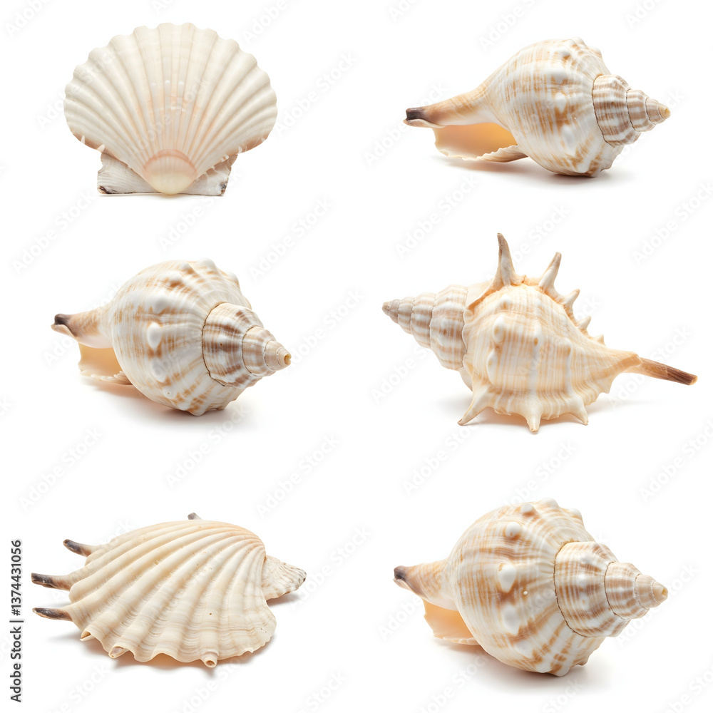 Seashells Collection: An assortment of diverse seashells, showcasing their unique forms, textures, and natural beauty. Capture the subtle variations, intricate details. Seashells Collection: An assortment of diverse seashells, showcasing their unique forms, textures, and natural beauty. Capture the subtle variations, intricate details.