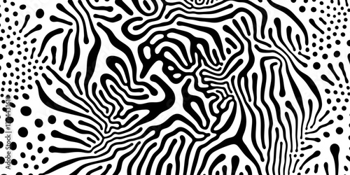 Abstract organic pattern background or diffusion reaction pattern. Vector black irregular organic lines on white background