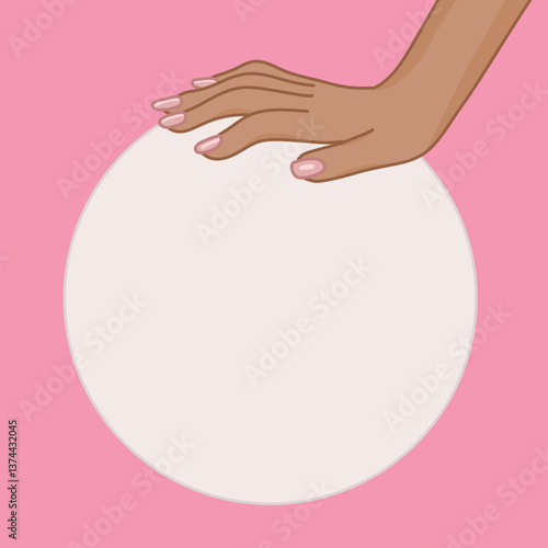Woman's Hand Showing a White Round Shape for Mockups and Branding