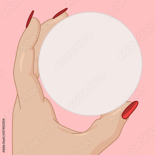 Hand Holding a White Round Shape for Mockups and Branding