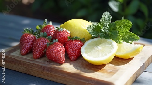 Refreshing strawberry smoothie garnished with fresh mint and lemon perfect for summer drinks and healthy