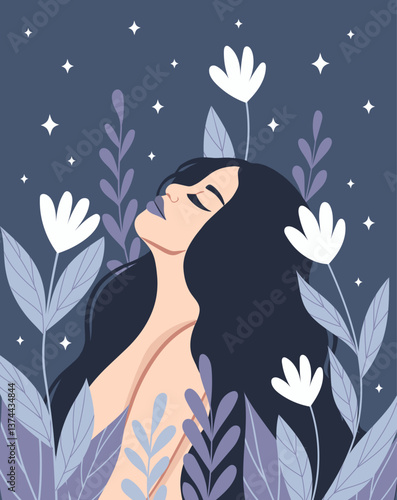 Spiritual magician girl, dream, thought and meditation concept. 
