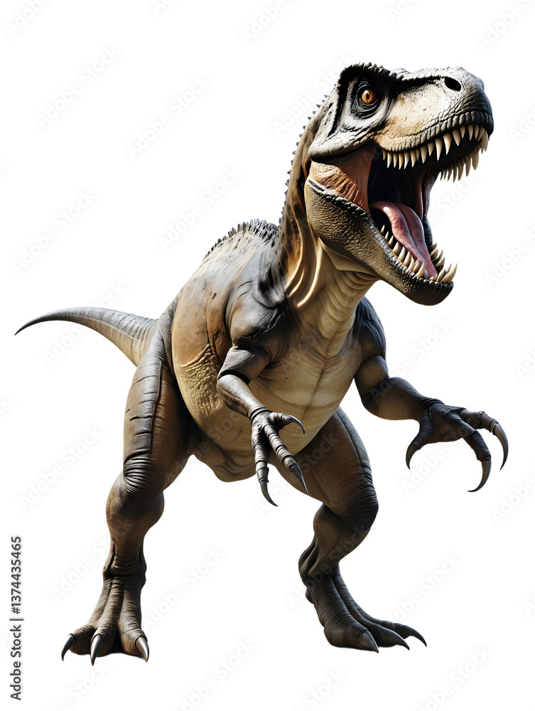 Fototapeta premium A stylized velociraptor dinosaur with an open mouth and sharp teeth