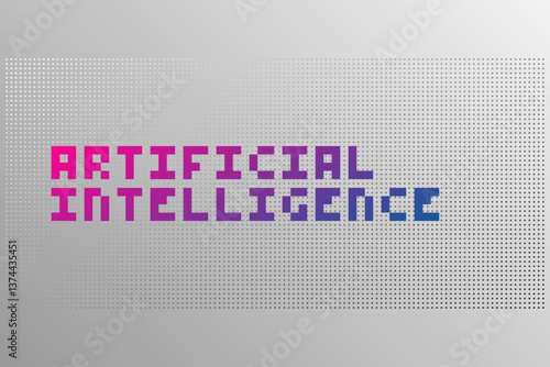 Artificial intelligence. Deep learning. Smart digital technology. AI vector illustration for science, web design, business. Blue pink gradient sign. Gray gradient dotted pattern