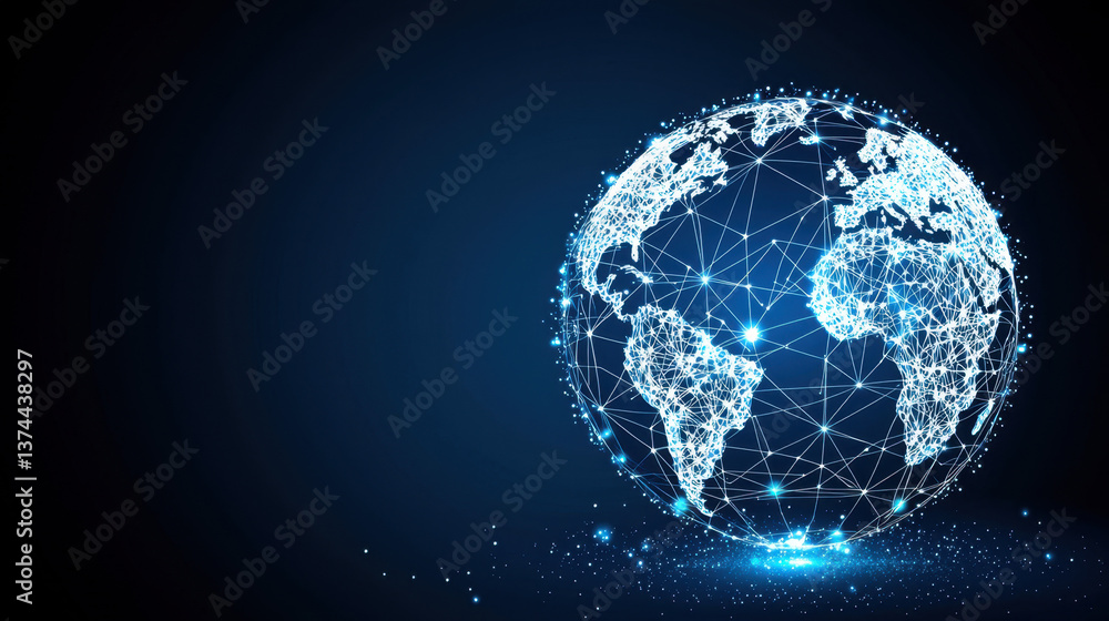 Fototapeta premium Glowing Digital Globe Abstract Network Connection Technology Illustration