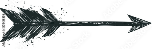 Black and white hand drawn rustic arrow illustration with splatter details. Vector illustration