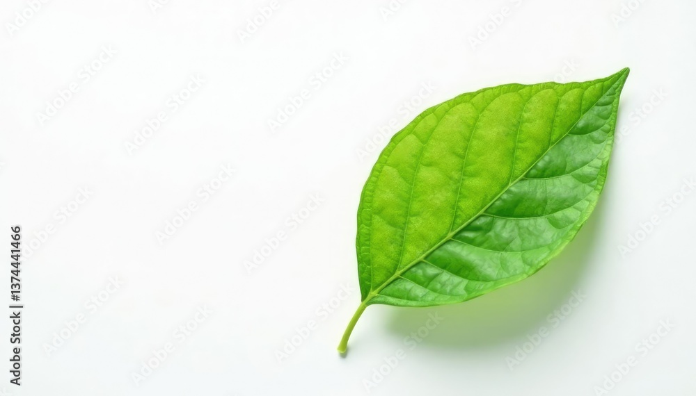 A single leaf resting against a bright white background, foliage, simple shapes, leaf A single leaf resting against a bright white background, foliage, simple shapes, leaf
